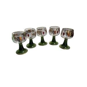 Set Of 5 Bockling Roemer Gold Trimmed  Glasses 4.5" Tall